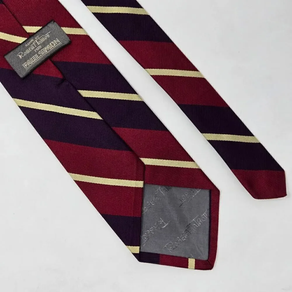 ROBERT TALBOTT PAUL SIMON SILK TIE RED PURPLE CREAM REPP STRIPE SATIN 3.5